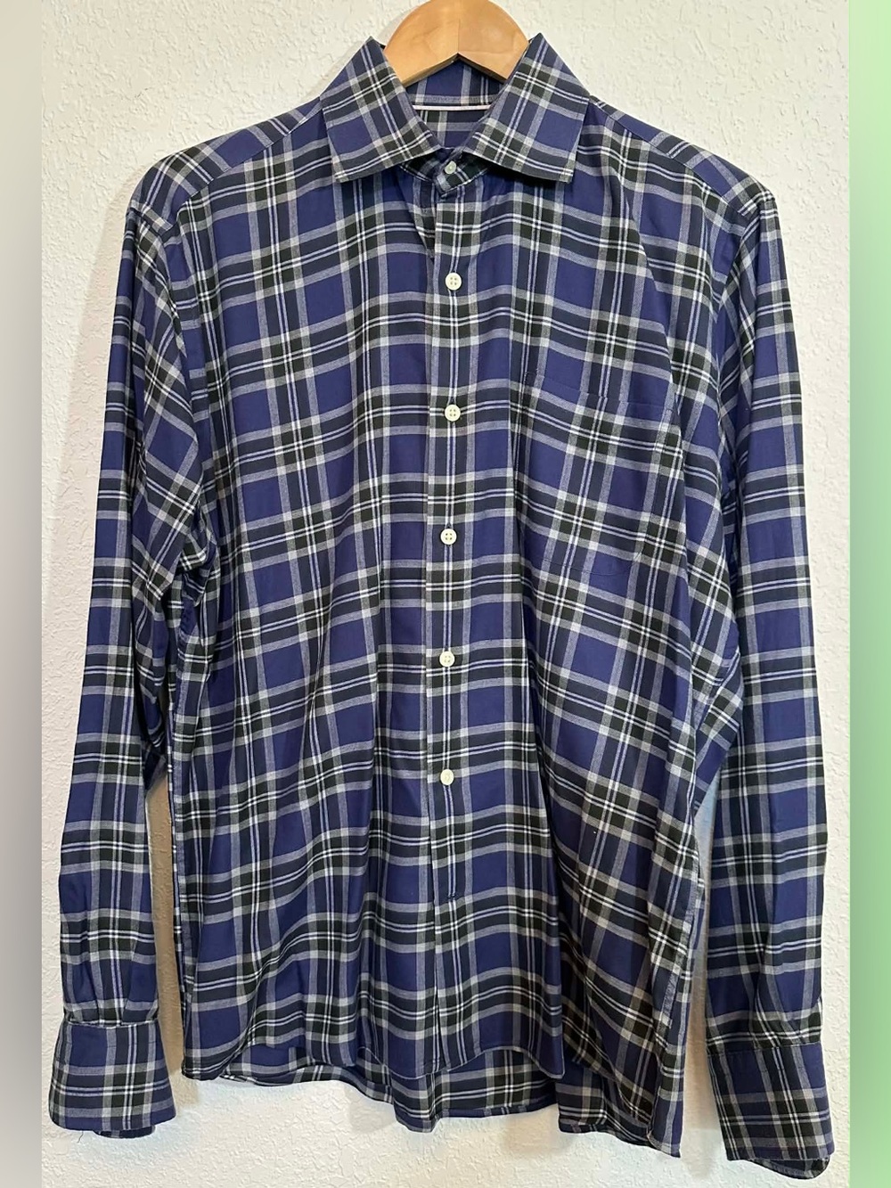 Peter Millar Navy,Green and White Plaid Button-Down Shirt